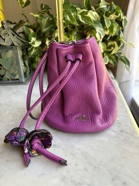 Coach Petal Pebbled Leather Drawstring Wristlet in Purple
